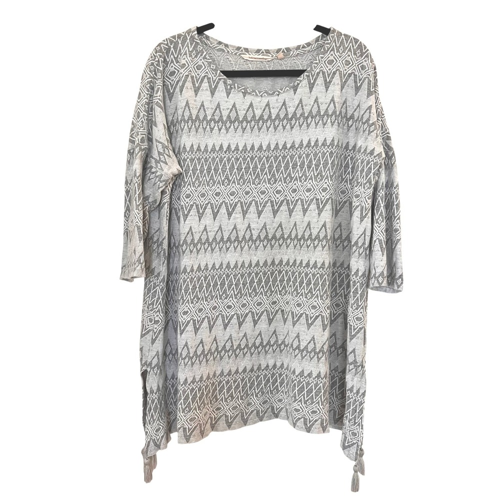Soft Surroundings Grey Geometric Aztec Tassel Tunic Lagenlook Arsty Womens Large